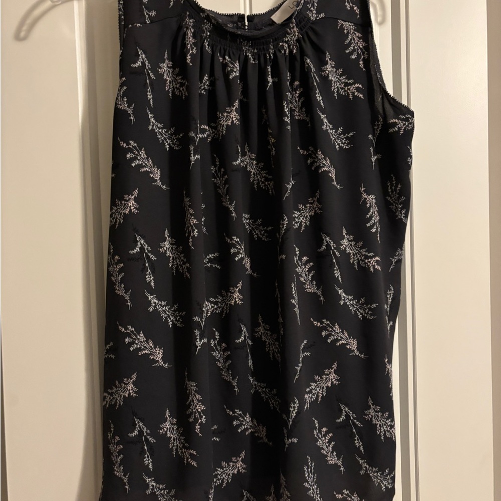 LOFT Dark Gray Floral Sleeveless Blouse